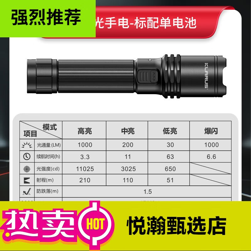 KLARUS凱瑞茲EP11戰術(shù)手電筒巡邏強光充電超長(cháng)續航超亮戶(hù)外防水可攜式遠 EP10(手電筒2600mAh電池)