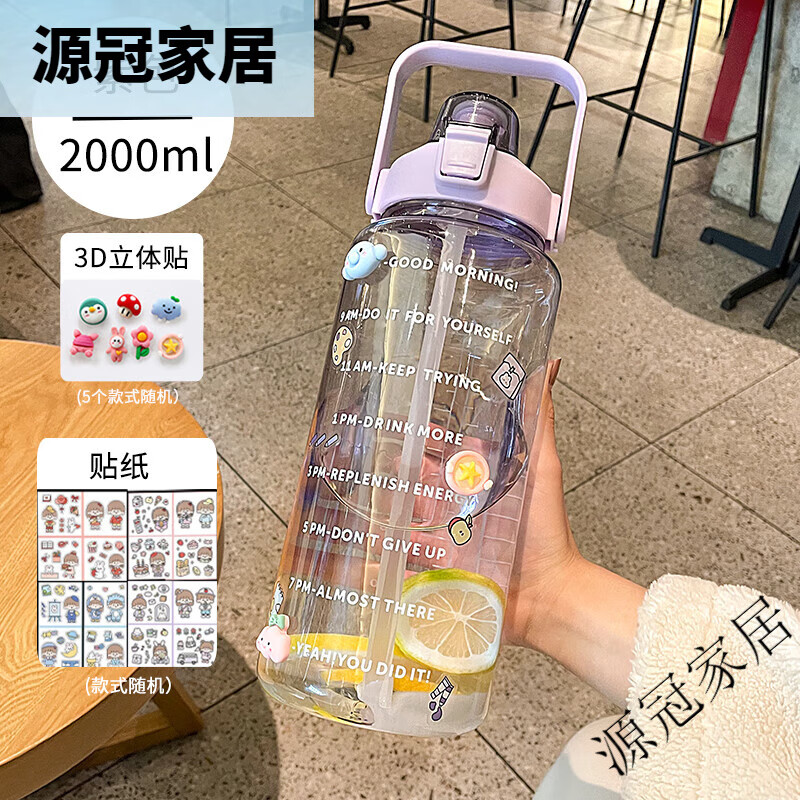 洛米米赵露思同款水杯2000ml大容量耐高温女生高颜值明星吨吨桶顿顿桶壶 [明星同款]紫色2L 3D贴 贴纸[赠