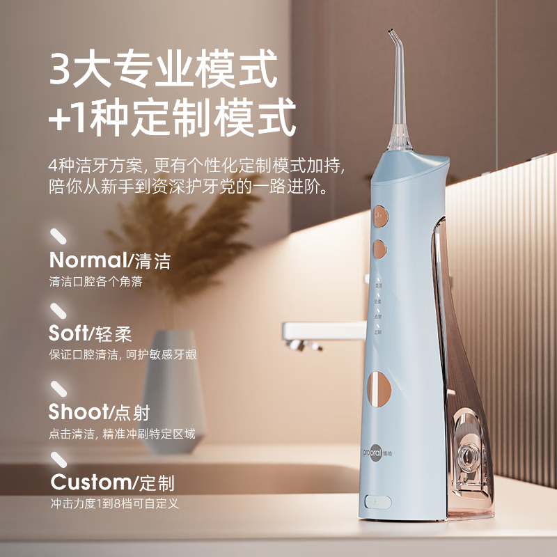 博皓（prooral） 冲牙器便携式牙齿冲洗器家用洗牙器水牙线正畸专用洁牙器去除牙垢预防牙结石 送礼推荐 5025plus 天空蓝
