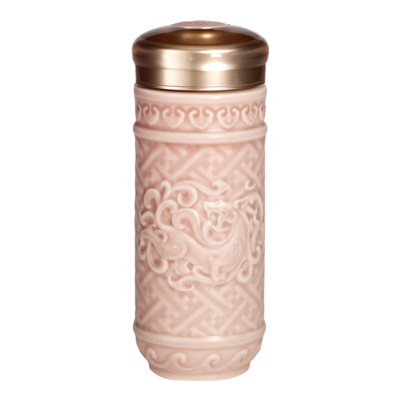 乾唐轩活瓷盛世祥龙水杯茶杯陶瓷杯杯盖咖啡杯高颜值随手杯 复古玫瑰粉