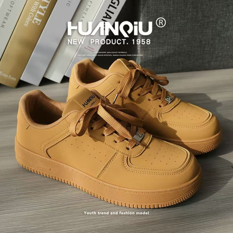 环球女鞋小白鞋子女2025春秋配裙子情侣百搭透气厚底增高休闲板鞋子男 驼色【厚底增高4厘米】 39 男码-【标准码，正常拍】