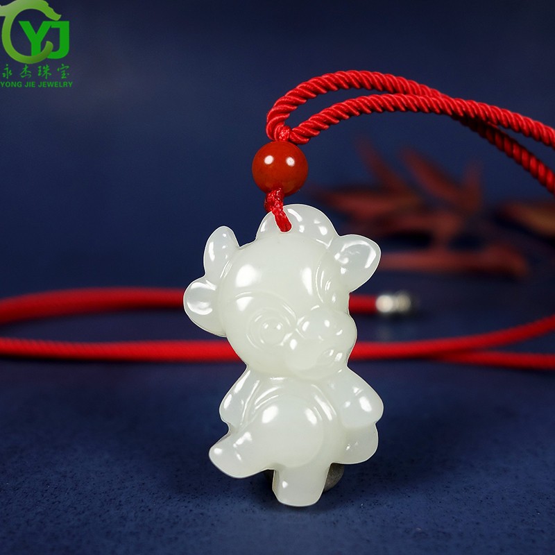永杰玉石吊坠萌宠属相守护神玉坠项链鼠牛虎兔龙蛇马羊猴鸡狗猪挂件 生肖猪吊坠