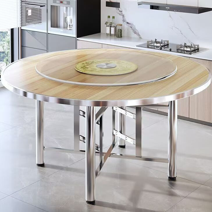 越灏加厚圆桌圆桌面折叠桌圆形桌子吃饭家用转盘酒店饭桌饭店餐桌实木 1米钢边圆桌面+方架（颜色备注）