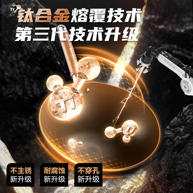美的圆底炒锅有钛铁锅免开锅无涂层不粘锅炒菜锅明火凹面电磁炉专用锅 2-4人使用 32cm