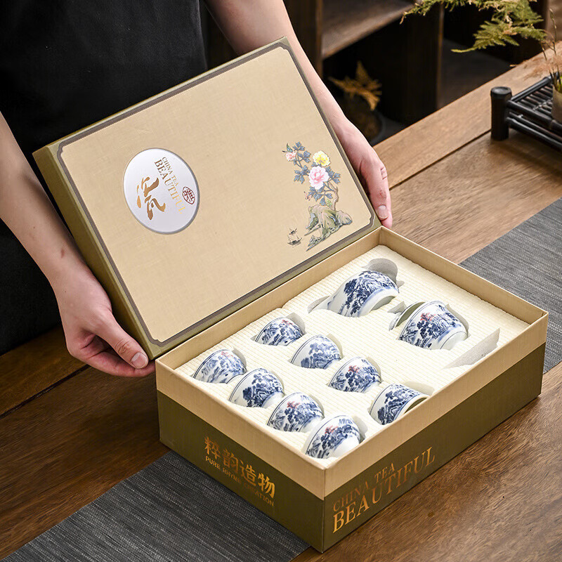 麦丫丫新款高端德化陶瓷茶具套装复古国潮风功夫茶具伴手礼品 仿古青花祥龙茶壶