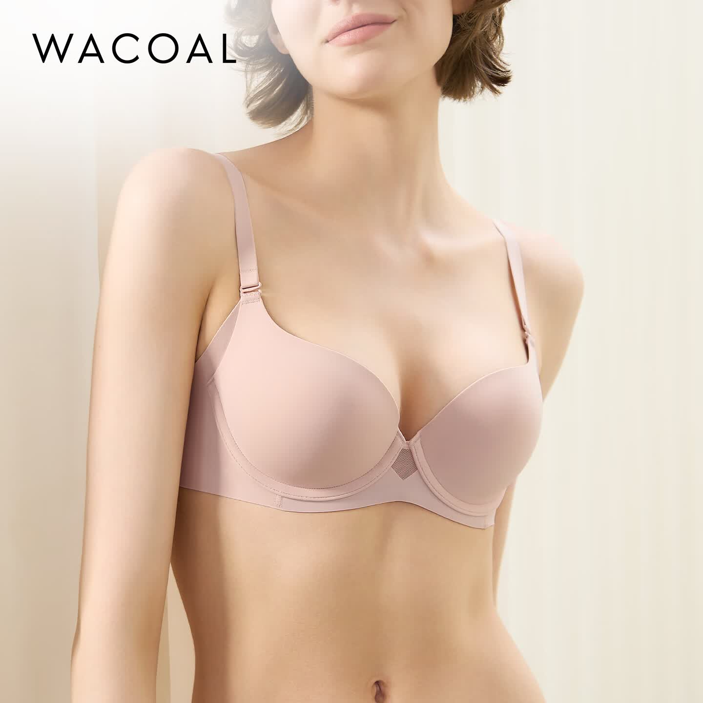 華歌爾（Wacoal）藍(lán)標(biāo)內(nèi)衣女文胸輕薄無(wú)痕透氣舒適聚攏軟鋼圈文胸罩 WB1452 粉膚色 80D