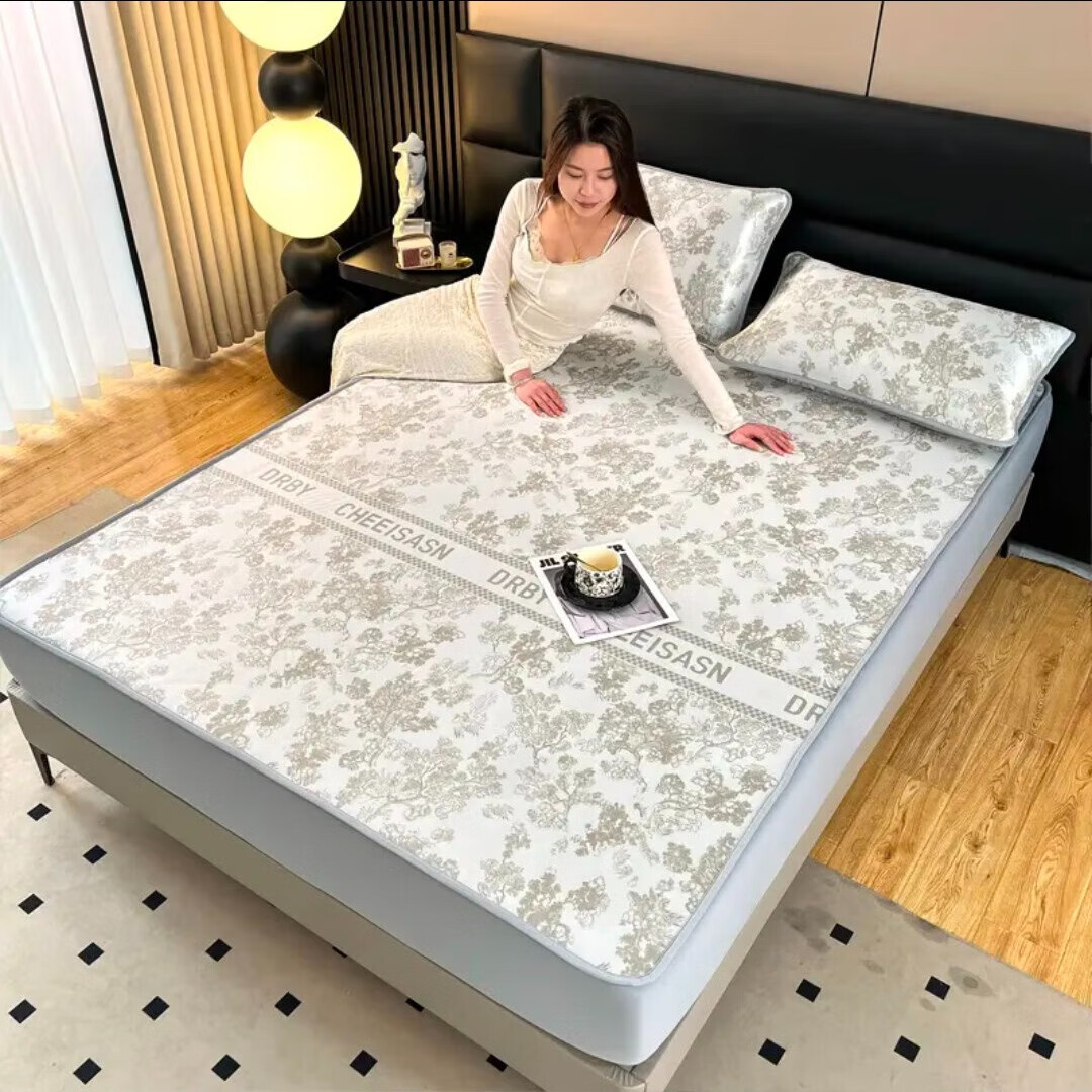 潔麗雅潔麗雅涼感提花冰絲涼席防滑透氣可裸睡可機洗床笠款 時尚灰【床笠款】【潔麗雅正品保 【贈同款枕套**2】 150cm*180cm