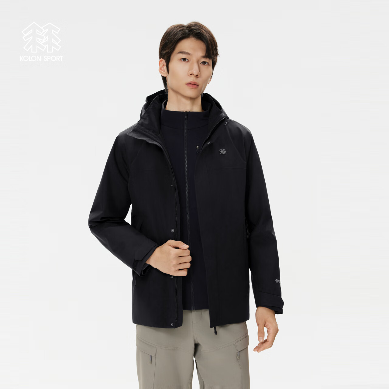 KOLON SPORT/可隆软壳三合一夹克 男士户外运动GTX防风防水冲锋衣2级 LHGJ5WN073-BK 黑色 L 175/96A