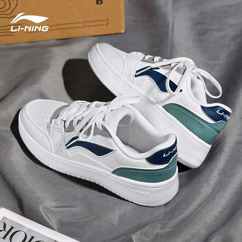 李宁板鞋男鞋冬季新款空军一号经典透气青少年小白鞋子男士运动休闲鞋 云雾白/深普蓝(元宝) 42