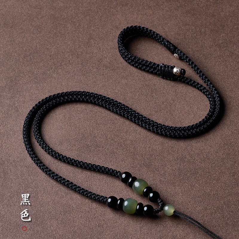 通幽閣和田玉吊墜掛繩翡翠玉佩平安扣玉墜玉器玉石掛件項鏈繩吊墜繩男款 7*8油青和田玉+和田玉頂珠+黑繩