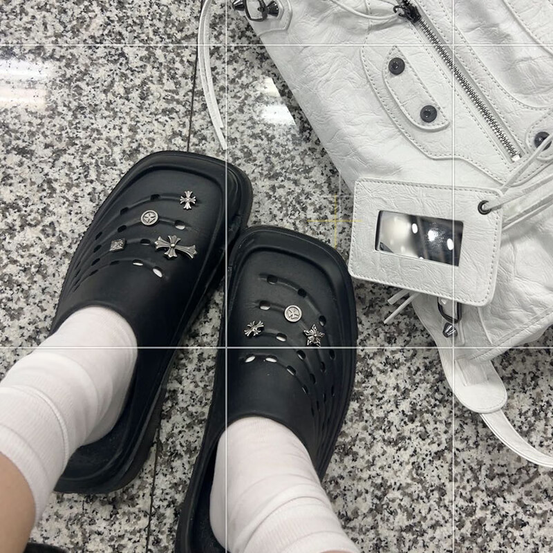 共迹gongji敖瑞鹏同款2025夏季新款洞洞鞋黑色休闲鞋子拖鞋厚底男士凉鞋女鞋 黑色 36 -37