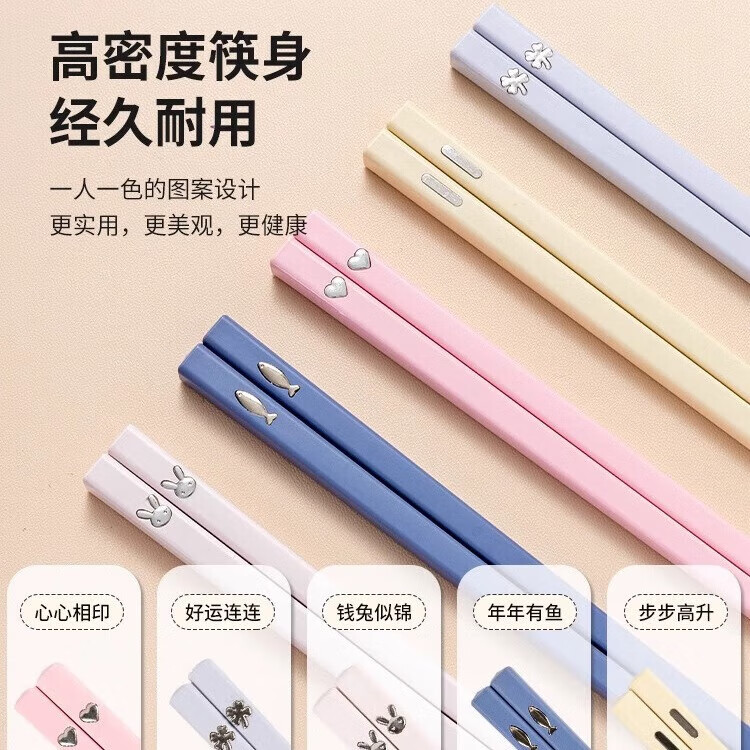 【精选直发】合金筷子一人一筷专人专用家用高档2023新款耐高温情 白色+浅蓝色+黄色 共3双