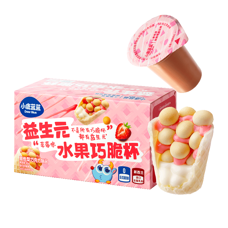 小鹿蓝蓝益生元水果巧脆星球杯草莓味纯可可脂儿童零食饼干140g夹心饼干