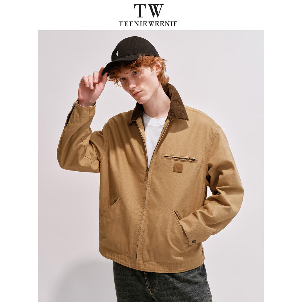 Teenie Weenie小熊男装秋冬款夹克男复古美式质感做旧宽松挺阔骨感休闲夹克外套 卡其色 L