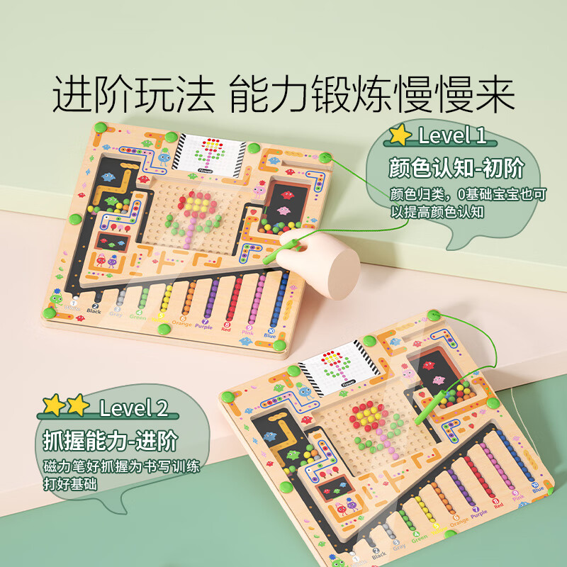 铭塔磁性迷宫儿童玩具木质磁力走珠运笔男女孩早教桌游生日礼物 【黑色】拼图计数磁力迷宫