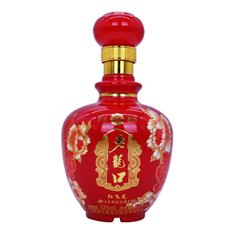 老龍口【遼寧特產(chǎn)】紅飛龍 52度 濃香型白酒 500ml單瓶裝 婚宴喜酒禮品 52%vol 500mL 1瓶 紅飛龍