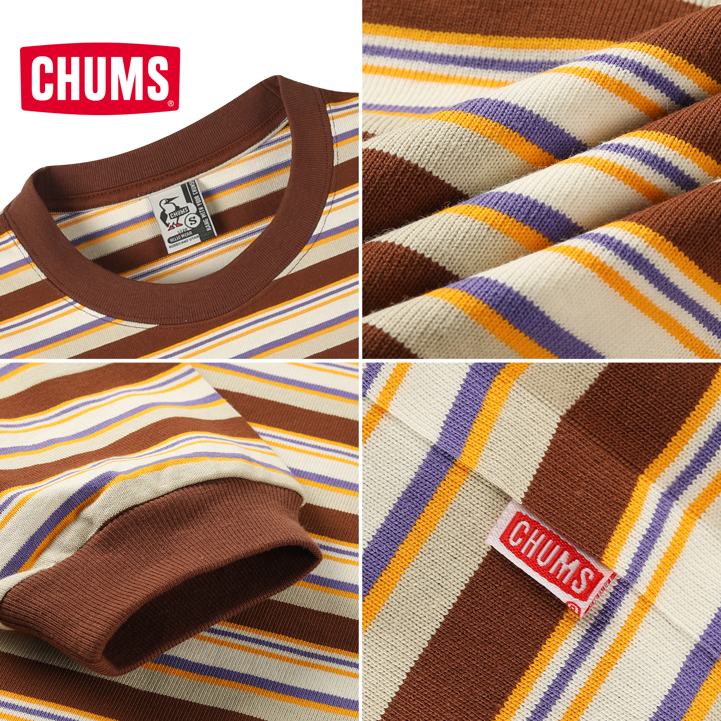 CHUMS洽洽鸟条纹美拉德卫衣户外运动重磅棉男女圆领宽松上衣CH01-2657 棕色CH01-2657-B101 XL （180）