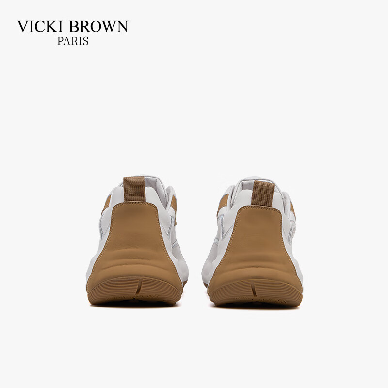 未毕(VICKI BROWN)法国品牌VB男鞋【法奢系列】撞色休闲鞋旋转扣皮鞋防滑厚底老爹鞋 白杏 40