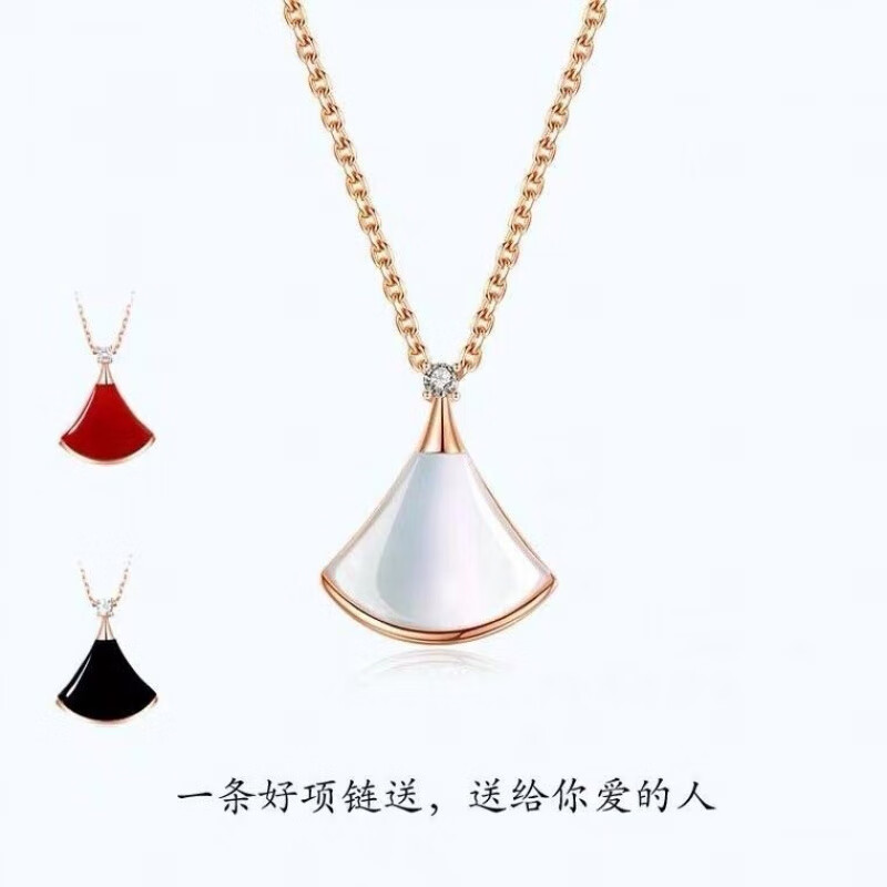 庆语925银红色小裙子吊坠扇形项链配饰女款彩金气质锁骨链多巴胺饰品 白贝母双小裙子项链【送礼盒】