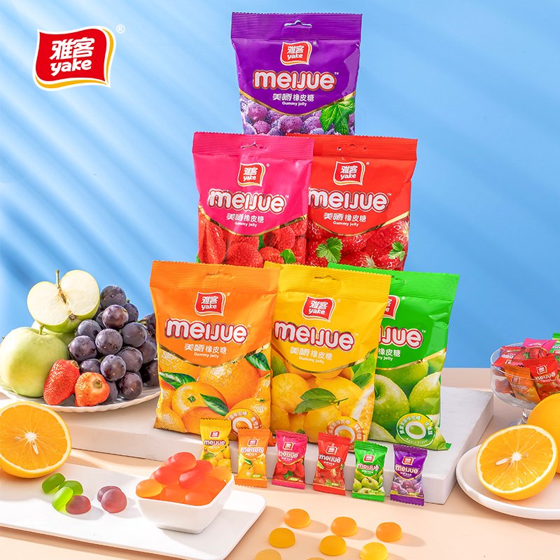 雅客美嚼橡皮糖5*100g果汁多口味軟糖果兒童散裝零食軟糖約100顆 草莓味X5袋