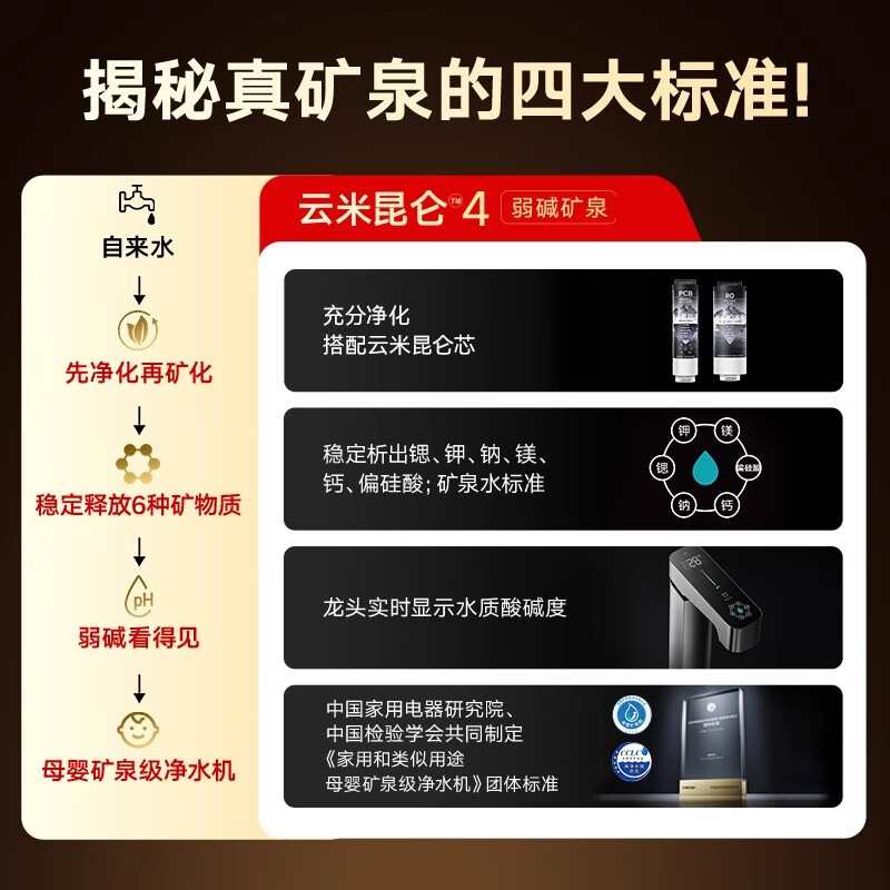 云米(VIOMI)净水器昆仑4弱碱矿物质出水1200G家用厨下直饮机母婴认证8年RO反渗透数显龙头0阻垢净水机 【昆仑4弱碱真矿泉】8年滤芯套装