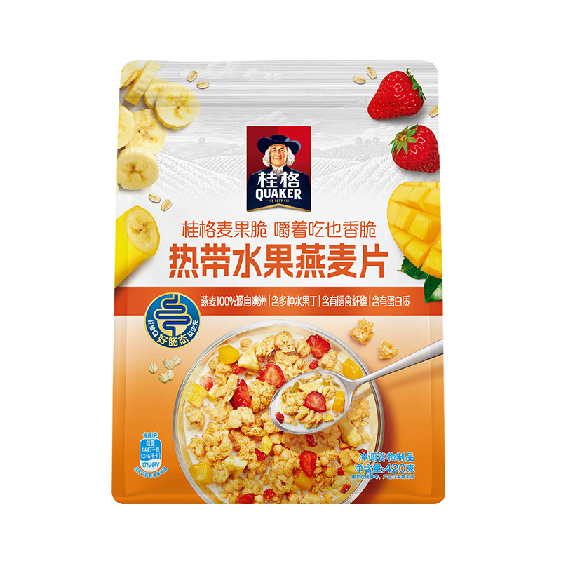 桂格（QUAKER）热带水果多种莓果燕麦片420g休闲零食开袋即食冲饮谷物桂格麦果脆 热带水果麦片420g*1袋