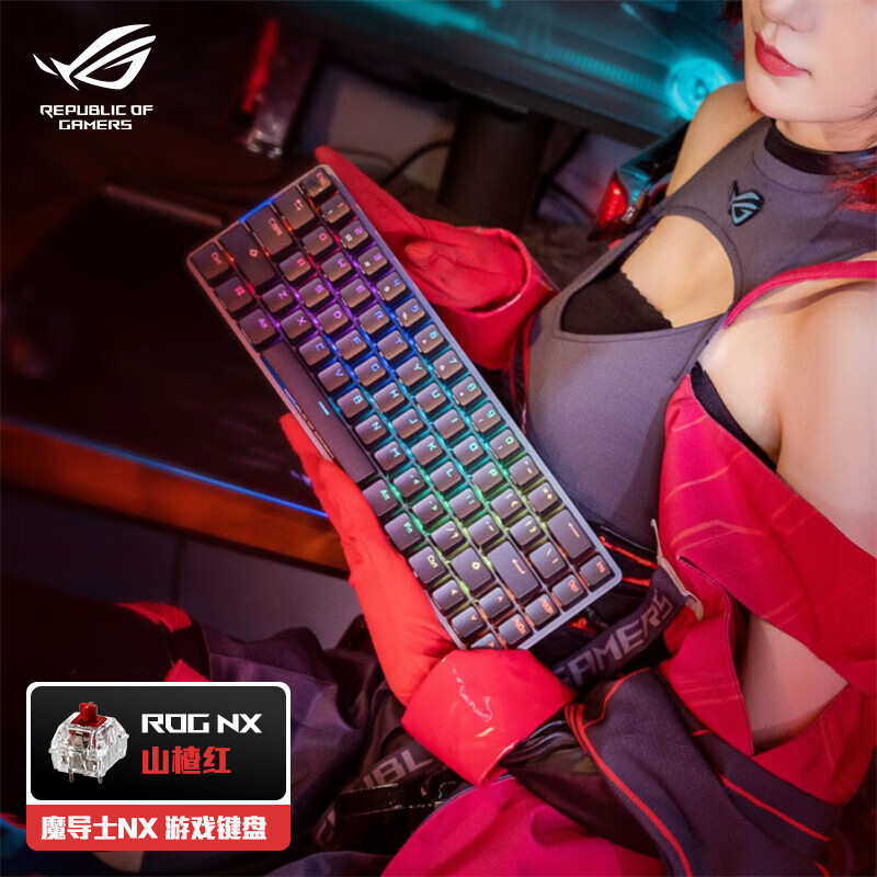 玩家国度ROG 魔导士NX 机械键盘 无线键盘 游戏键盘 68键小键盘 2.4G双模 NX山楂红轴 RGB背光