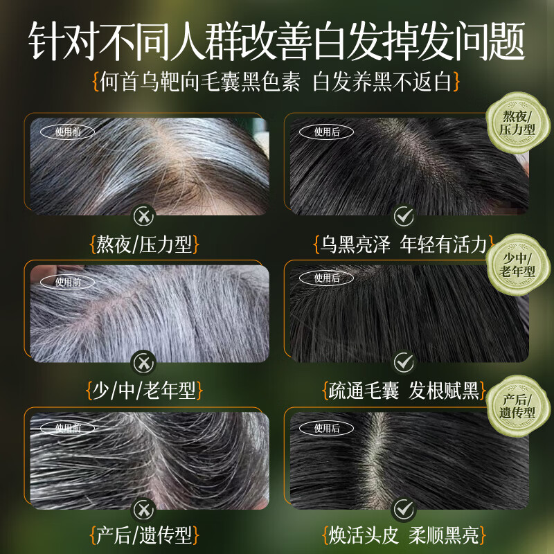 PUNOMO新西兰进口何首乌黑发洗发水乌黑白发治发根转养自然黑防脱洗头膏 【自然焕黑控油去屑】500ml/瓶