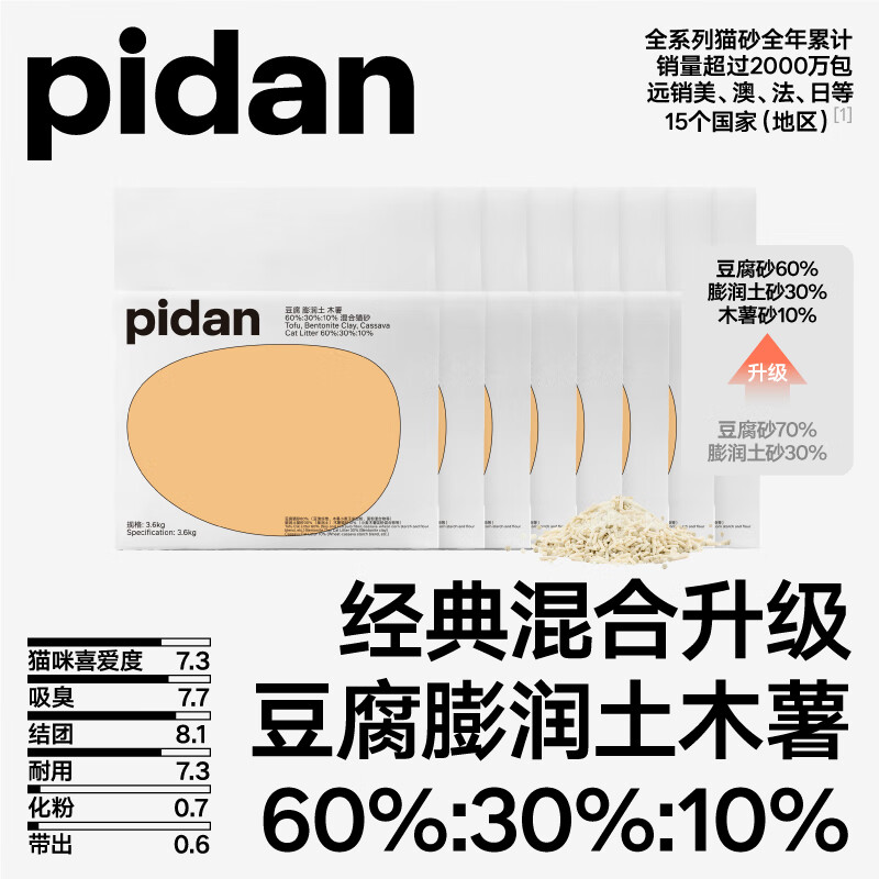 pidan猫砂 经典混合猫砂 【活动专链】豆腐猫砂混合膨润土猫砂木薯猫砂 3.6kg款8包装