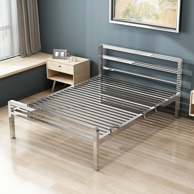 閩勁304加厚不銹鋼床1.5米1.8米雙人床臥室1.2米單人現(xiàn)代簡(jiǎn)約鐵藝床架 304材質(zhì)23根橫梁(不含床墊) 1800mm*2000mm