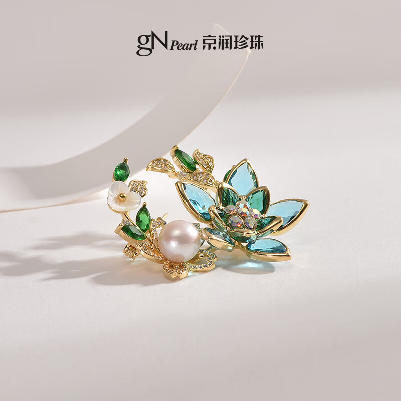 京潤珍珠歆然合金淡水有核珍珠胸針9-10mm圓形珍珠秋冬毛衣別針D 9-10mm