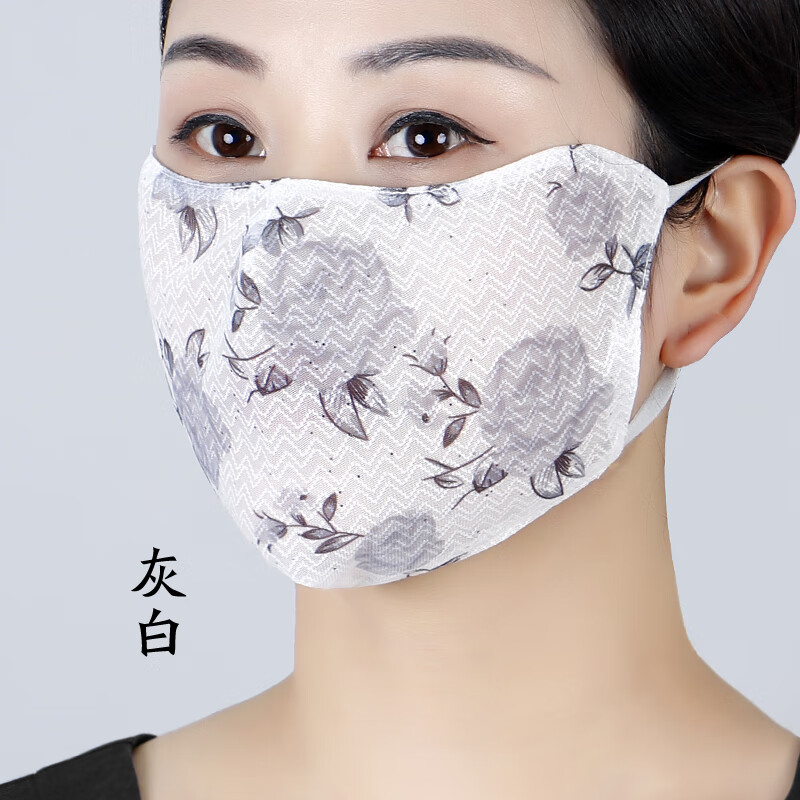 口罩高颜值冰丝水洗 冰丝口罩女夏季薄网纱透气护全大脸国风高颜 灰白