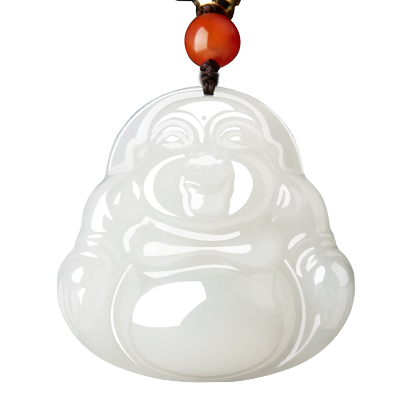 曼麗翠【年貨節(jié)】和田白玉佛公吊墜笑佛項鏈玉墜送愛人禮物羊脂白證書