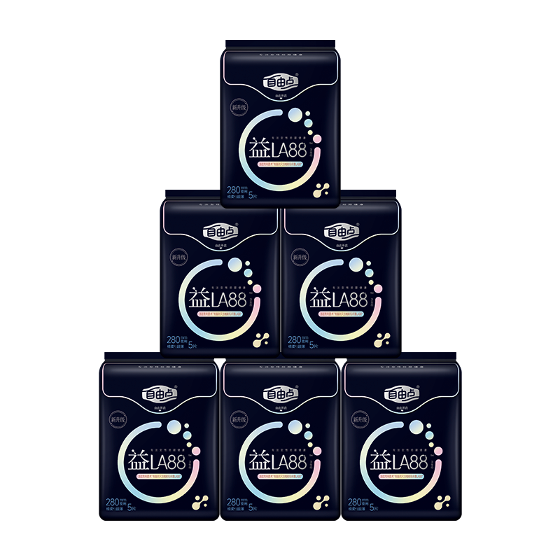 自由点益LA88卫生巾 益生菌超薄透气 夜用组合姨妈巾280mm6包30片