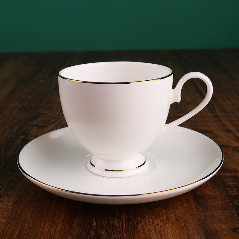 錦鳯锦凤骨瓷咖啡杯碟景德镇欧式简约咖啡套具矮 咖啡杯一杯一碟1勺 金边CC-3咖啡杯碟