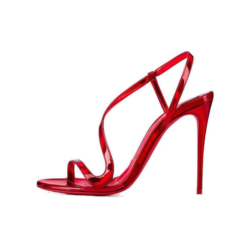 路鉑廷（Christian Louboutin）紅色高跟涼鞋百搭小牛皮cm防水臺時尚女士涼鞋 紅色 34