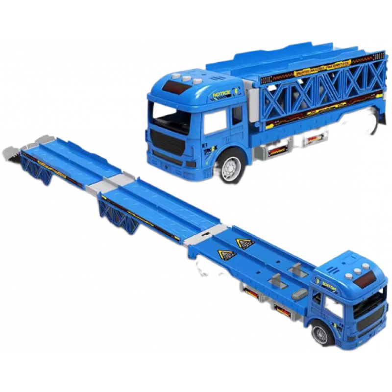 靈動(dòng)寶寶（LINGDONGBAOBAO）2024新款兒童收納貨柜工程變形大卡車(chē)玩具彈射軌道慣性汽車(chē)停車(chē)場(chǎng) 【燈光音效】0.9米2軌道車(chē)-藍：