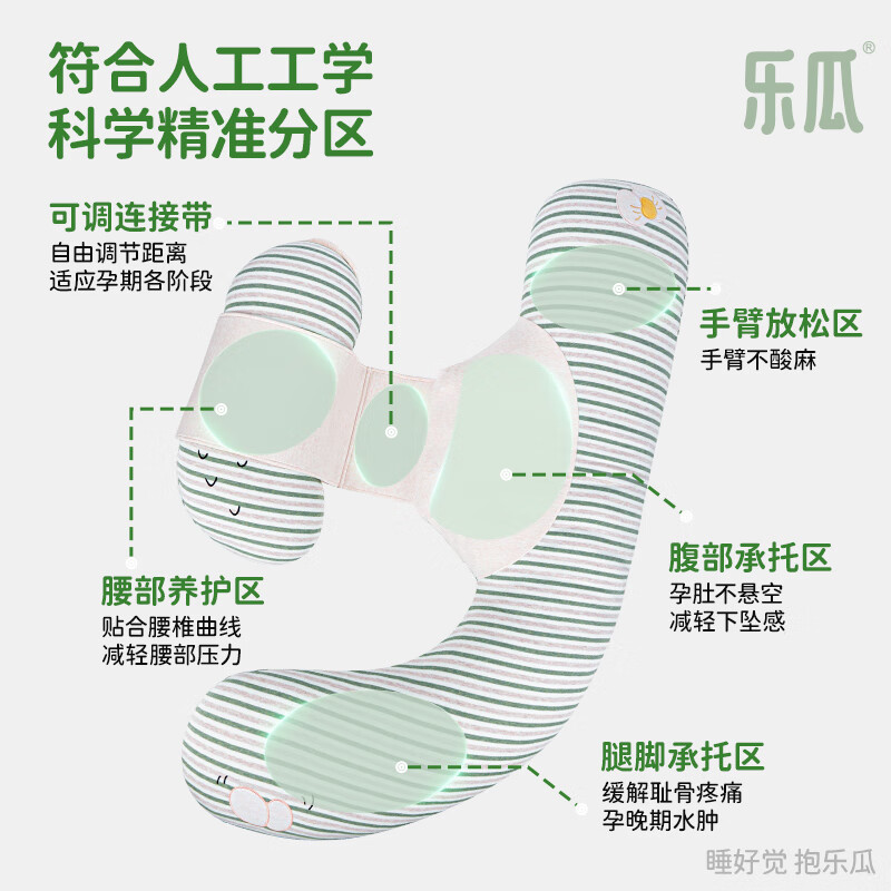 乐瓜 孕妇枕红枣花生睡觉大抱枕抱枕护腰侧睡卧拖腹U形长条枕可拆洗 加大花生孕妇枕
