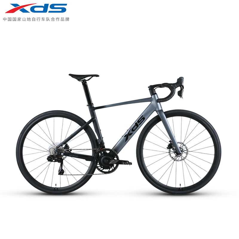 喜德盛公路自行车2025款AD500盘爪功率计碳纤前叉电子变速进阶公路车 鸽子灰/黑 450mm（适合身高155-165cm）