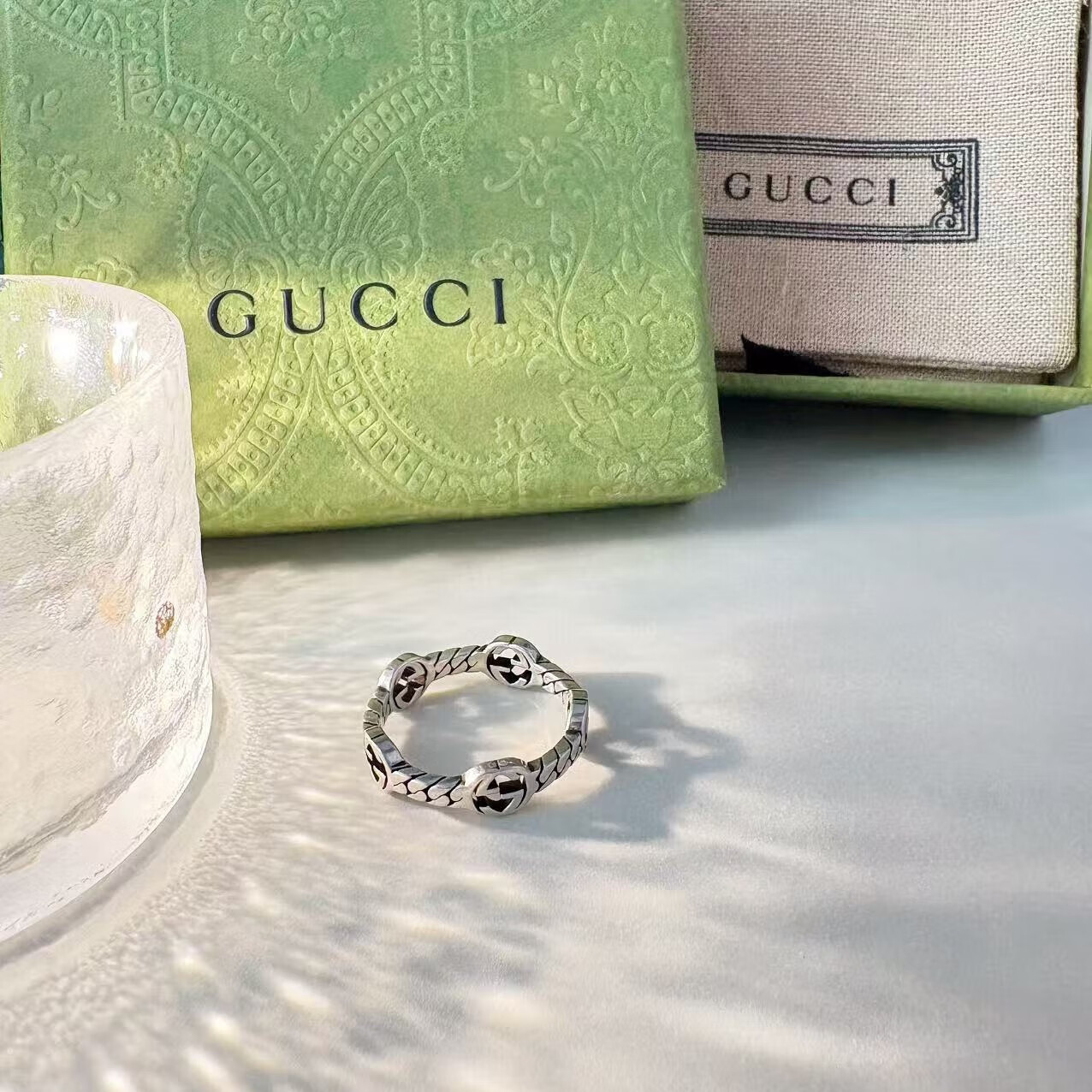 古驰男士双g互扣戒指 925银 男款