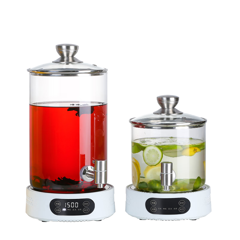 志方益自助果汁飲料桶帶龍頭冷水壺耐高溫可加熱玻璃瓶果茶鼎牛奶鼎 3升鋼化蓋帶龍頭+數顯加熱底座