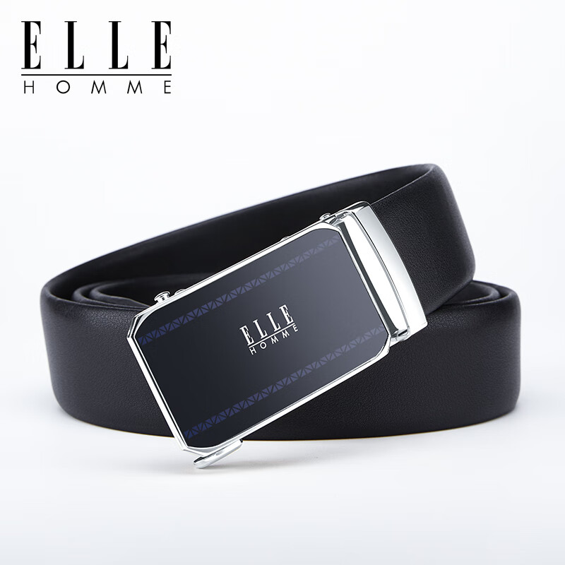 ELLE HOMME法国品牌男士皮带男真皮牛皮高档腰带自动扣生日礼物送男友老公 【专柜礼盒】902080A银色 115cm -130cm随机发(可指定/可修剪)