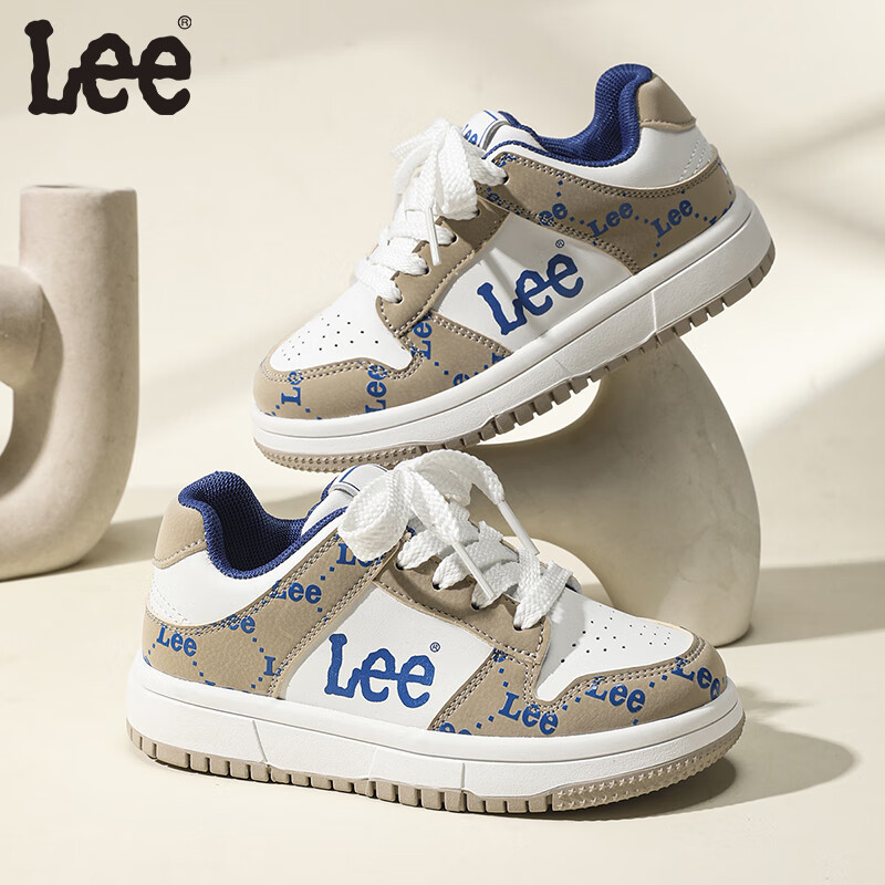 LEE KIDS童鞋秋季新款儿童板鞋男大童轻便运动鞋子防滑透气休闲小白鞋女童 卡其 36 【建议脚长225mm】
