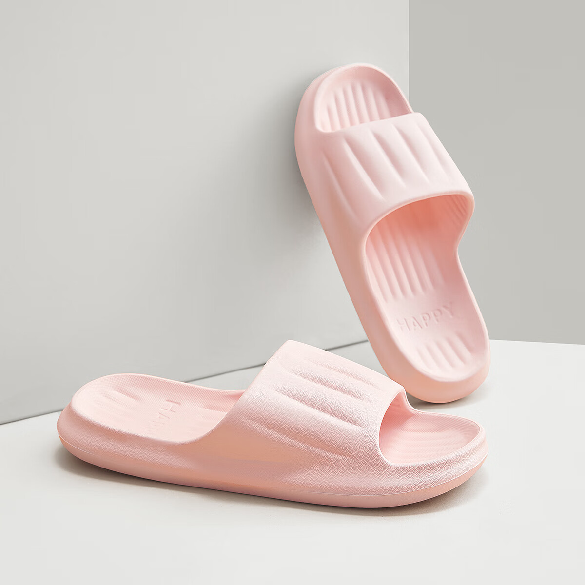 水星家纺拖鞋女士男士夏季 EVA软底静音浴室防滑 情侣男女家用简约凉鞋 经典竖条纹情侣凉拖鞋(香槟粉) 38-39