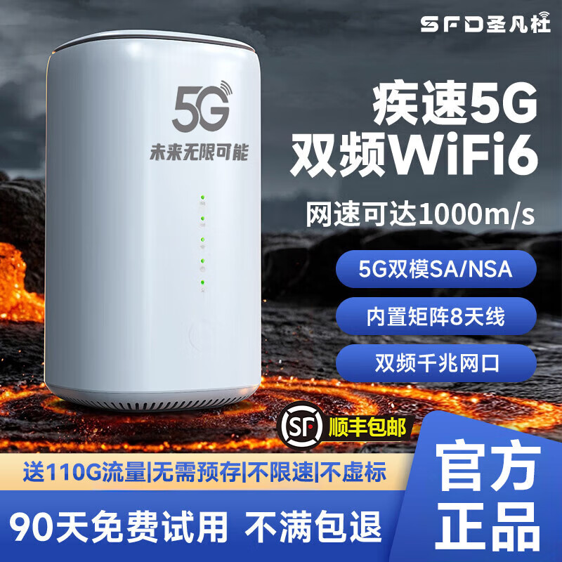 圣凡杜5g随身wifi6无线移动便捷式免插卡cpe路由器2025款无限流量多网通千兆双频免装宽带户外直播办公 【新款升级】满血性能 高速迸发