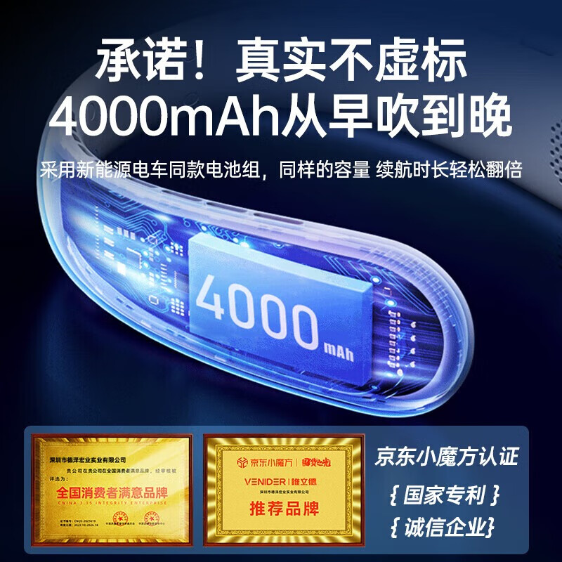 VENIDER【双涡冷泵速降16℃】挂脖风扇便携制冷迷你小风扇挂脖子空调低音懒人学生户外大风力充电风扇 渐变粉【持久续航】三挡风力|超长续航