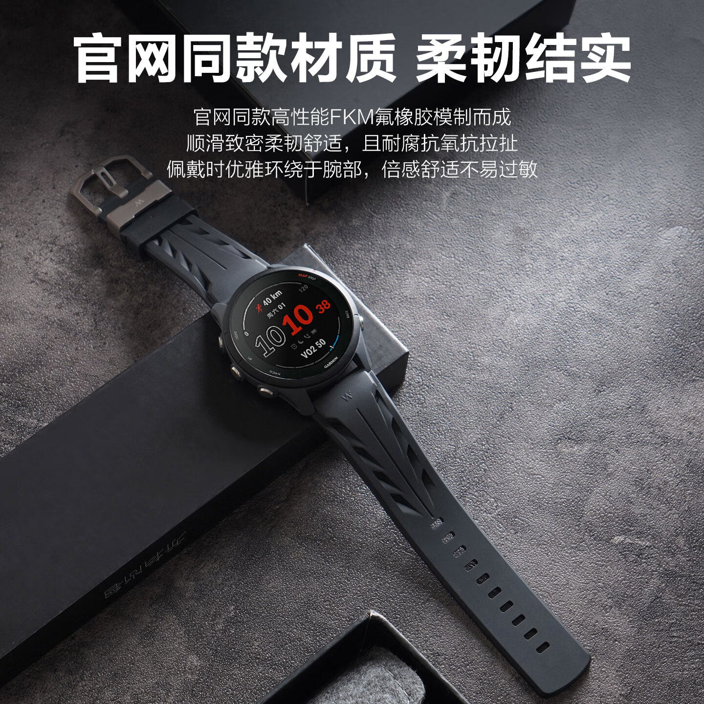 watchbond适用高驰手表COROS PACE4/PACE3表带Apex4/2Pro/Pace Pro/pace4氟橡胶运动腕带智能运动跑步表腕带 FKM氟橡胶-康赛款-钛合金扣-曜石黑 高驰PACE4/3/Apex4/2Pro-22mm