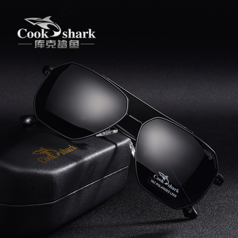 cookshark库克鲨鱼偏光太阳镜男女司机镜墨镜潮新款开车蛤蟆眼镜 黑框黑片