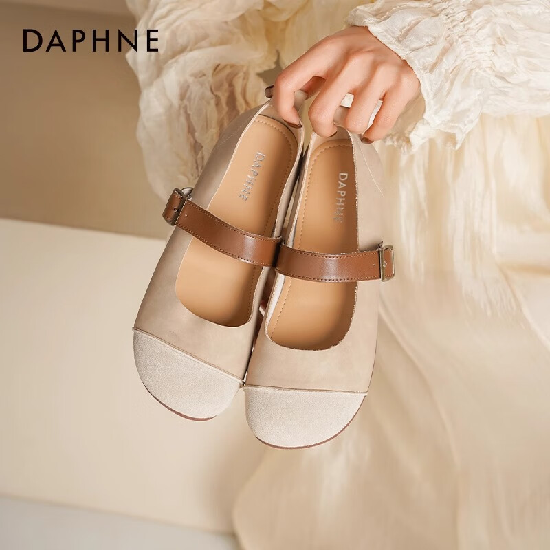 达芙妮玛丽珍单鞋女款2025春季新款平底配裙子女鞋通勤勃肯鞋豆豆鞋女LP 杏色 36