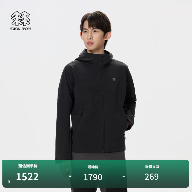 KOLON SPORT/可隆软壳夹克 男子户外运动休闲梭织拉绒防风防泼水外套 LHJK5SN029-BK 黑色 XL 180/100A